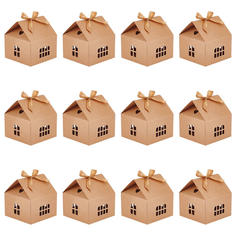 BENECREAT Small House Shaped Gift Boxes with Ribbon (Pack of 20)