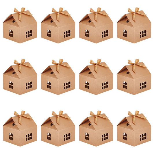 BENECREAT Small House Shaped Gift Boxes with Ribbon (Pack of 20)