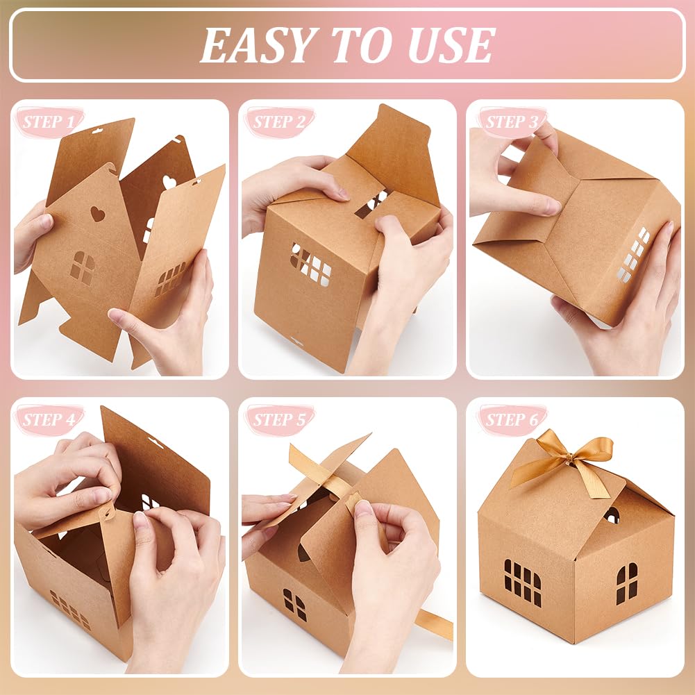 BENECREAT Small House Shaped Gift Boxes with Ribbon (Pack of 20)