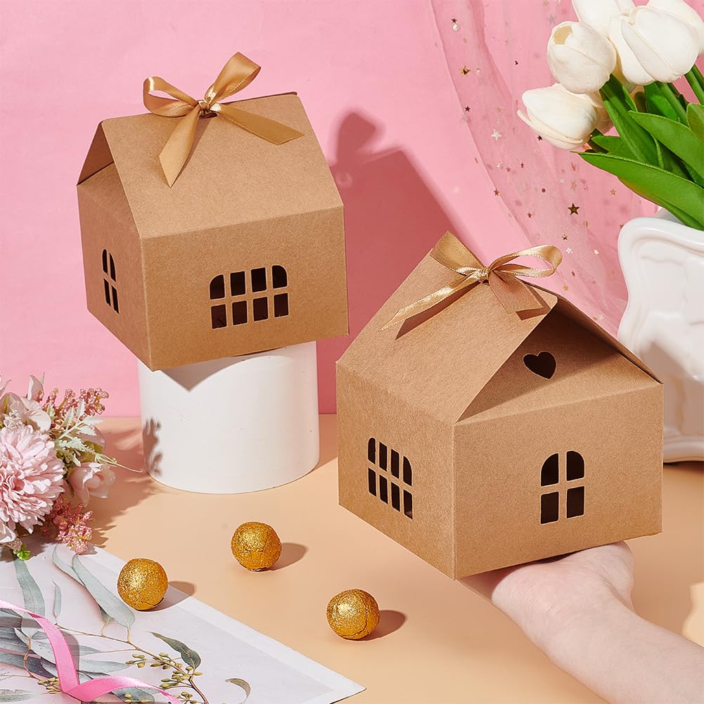 BENECREAT Small House Shaped Gift Boxes with Ribbon (Pack of 20)