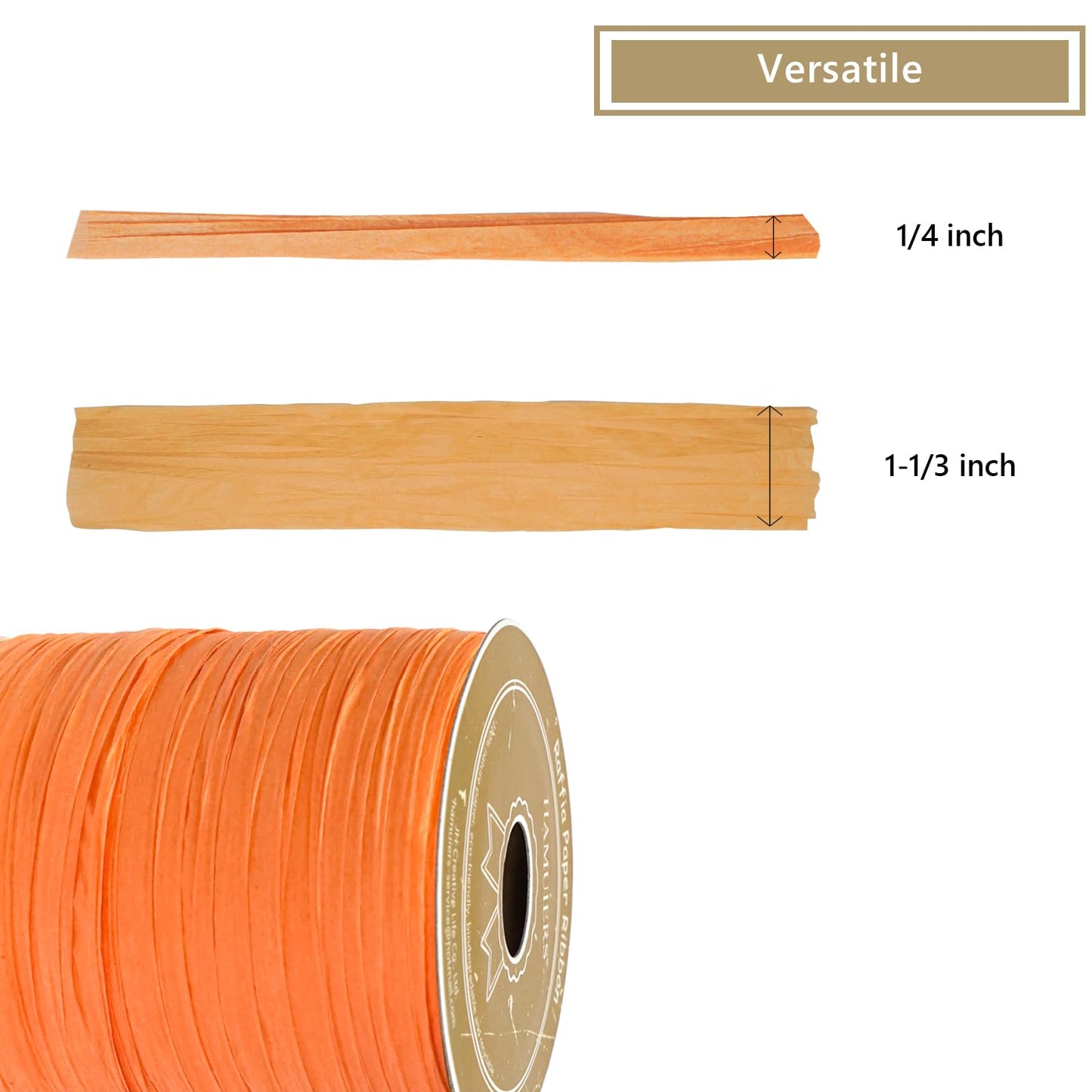 HAMUIERS Orange Raffia Ribbon, 1/4'' Wide, 100 Yards