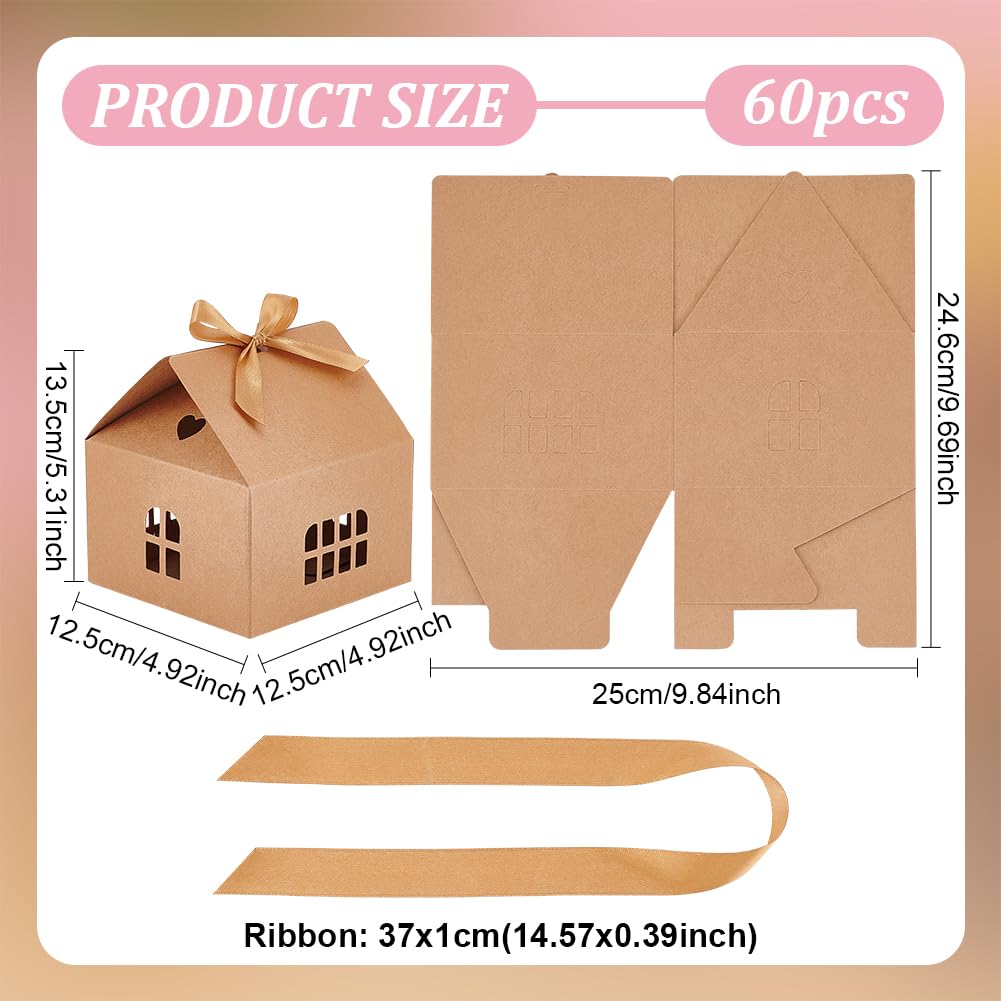 BENECREAT Small House Shaped Gift Boxes with Ribbon (Pack of 20)