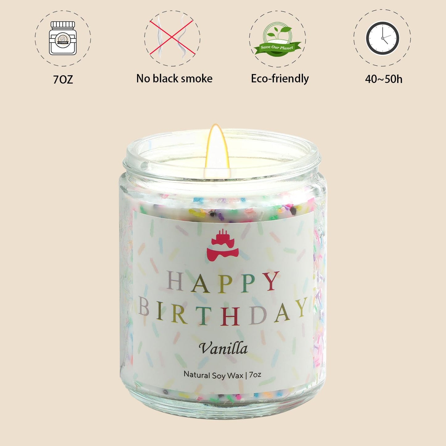 Happy Birthday Natural Soy Wax Vanilla Scented Candle