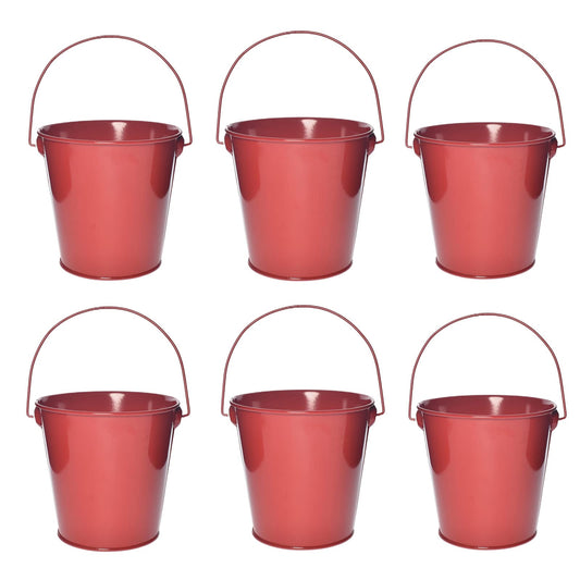 TAKMA Small Metal Buckets with Handle - 6 Pack 4.3 Inch Colored Galvanized Bucket for Kids,Classroom,Crafts,and Party Favors (Red, 4.3" Top)