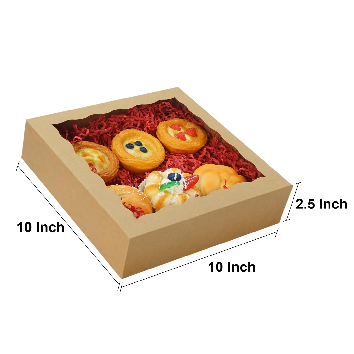 XINHPKGG 20 Pcs Pie Boxes 10x10x2.5 Inch: Kraft Bakery Boxes with Window, Cookie Boxes, Treat Boxes, Chocolate Covered Strawberries Boxes