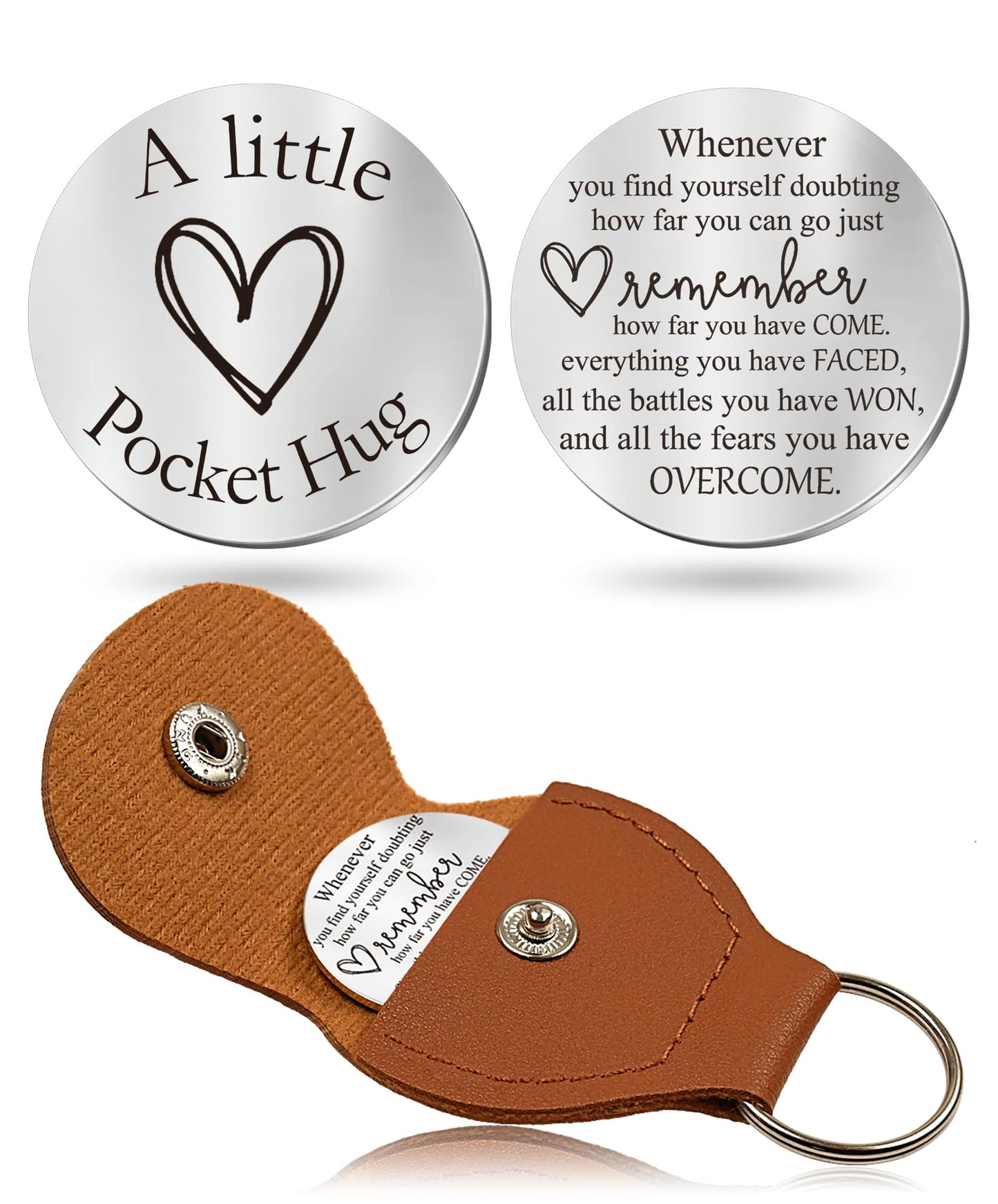 GET WELL: Pocket Hug Inspirational Gift with Leather Keychain