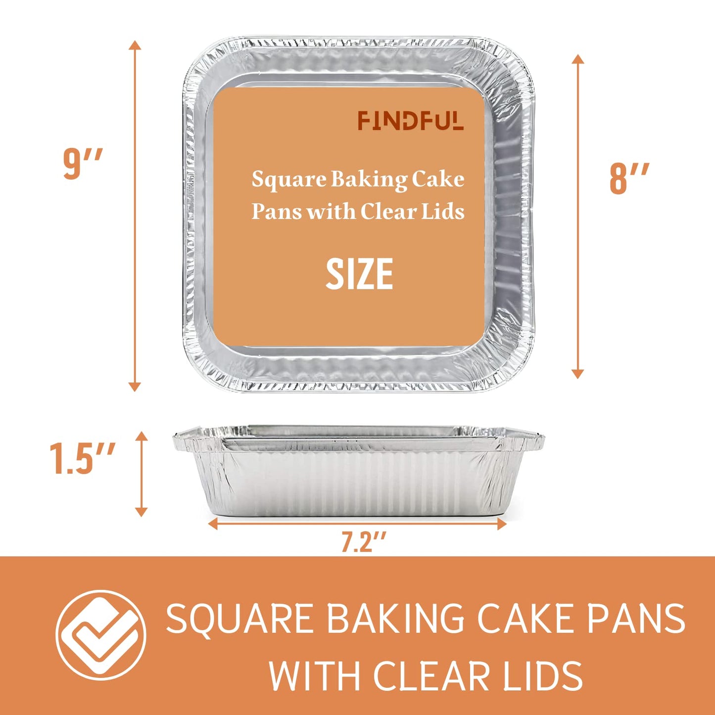 8x8 Square Aluminum Baking Cake Pans with Clear Plastic Lids (35 pk)