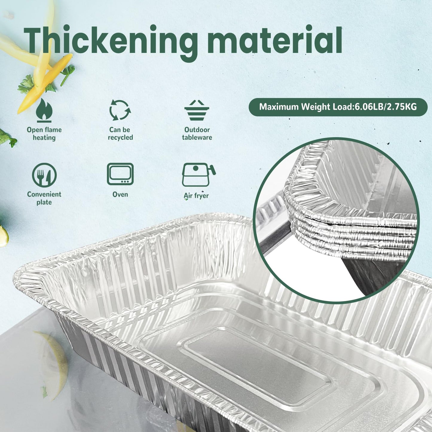 YLT WAX 9x13 Disposable Aluminum Pans With Lids 20 Pack, Half Size Deep Extra Heavy Duty Disposable Foil Pans For Baking, Cooking, Roasting, Heating or Steam Table