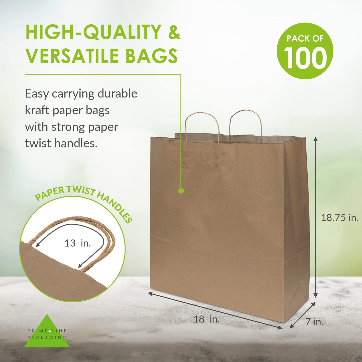 Extra Large Brown Kraft Gift Bags, 18" x 7" x 18.75" (50 Pack)