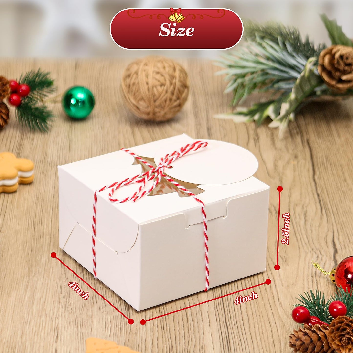 COTOPHER White Christmas Cookie Boxes with Window, 4" x 4" x 2.5" (30 pieces)