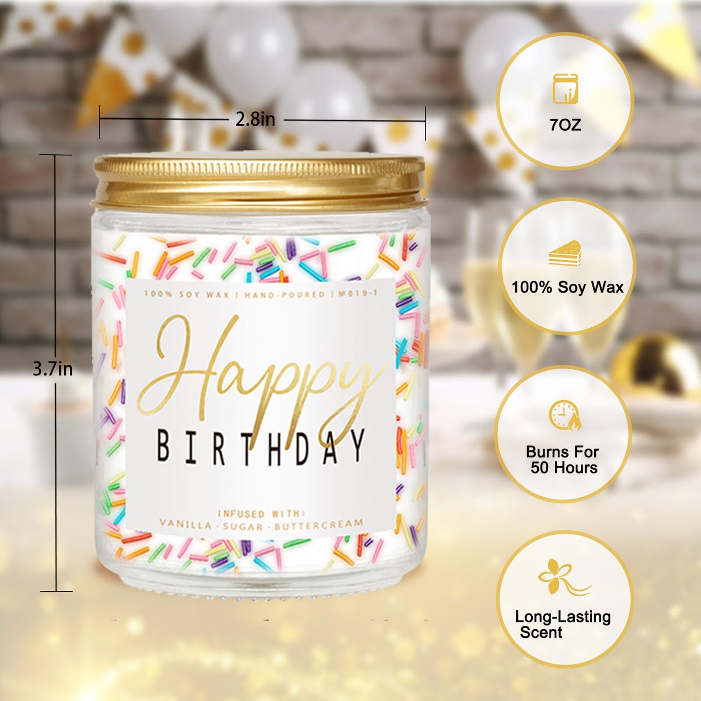 Vanilla Cream Birthday Candle with Sprinkles (7 oz)