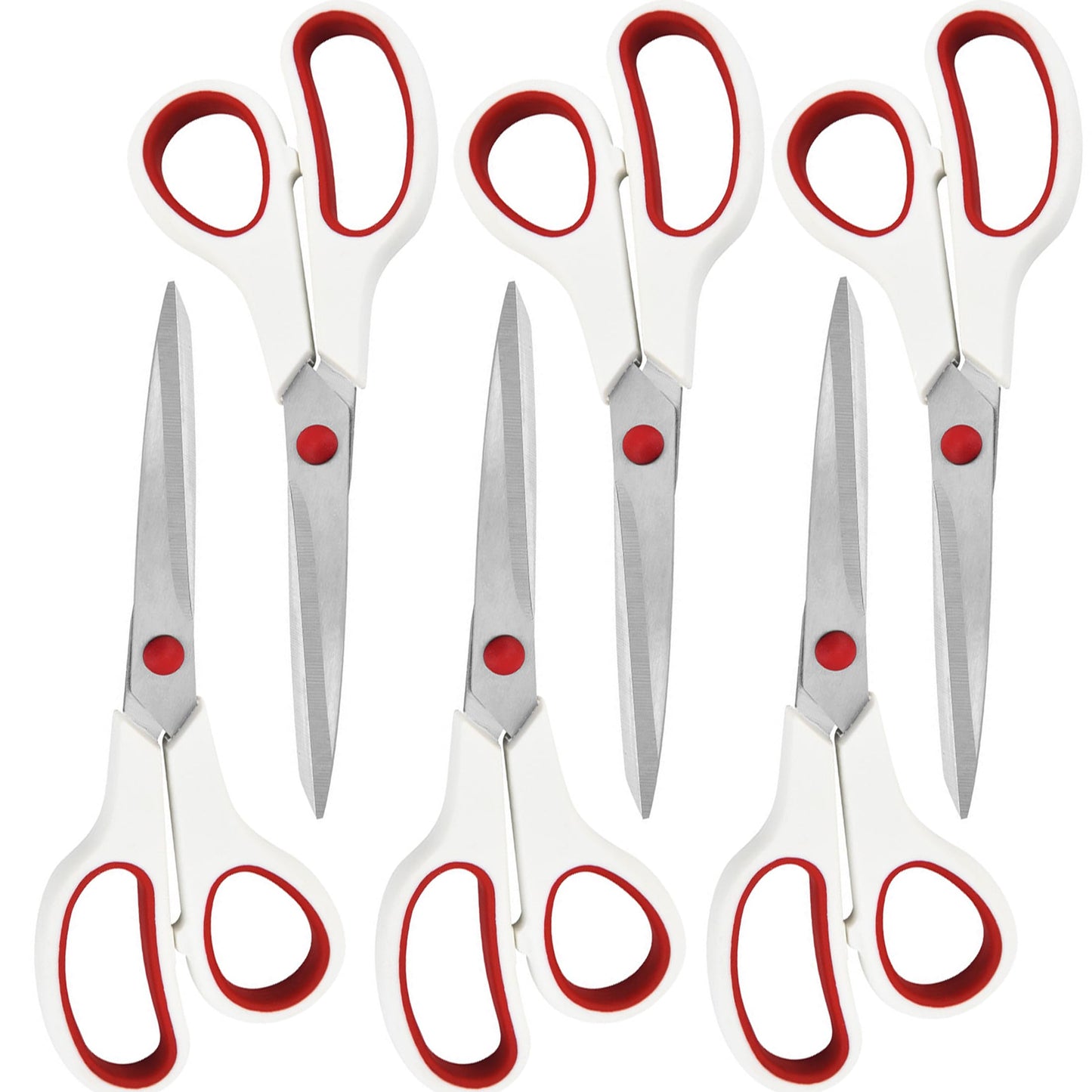 White Scissors, Rkqoa 8" All Purpose Scissors Pack of 6 - High Performance and Designed for Everyday use, Stainless Steel Scissors with Comfort Grip, Right/Left Handed