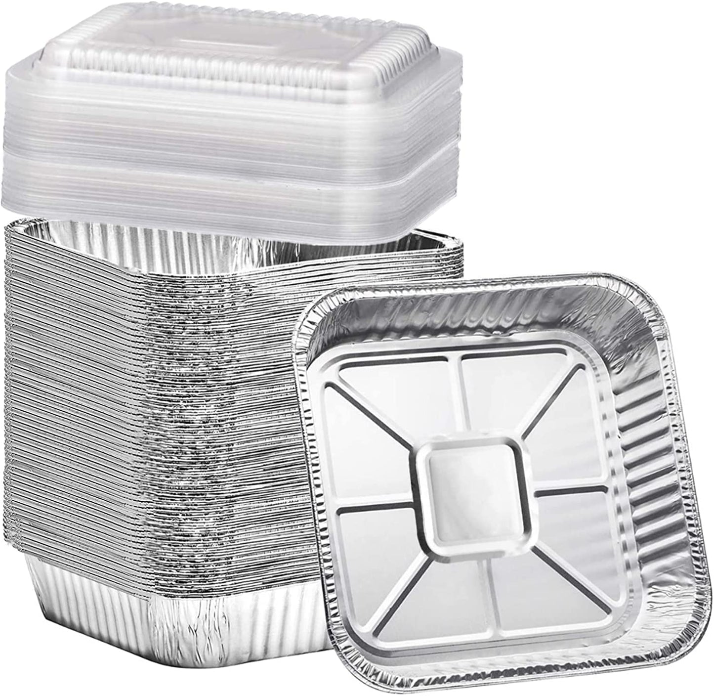 8x8 Square Aluminum Baking Cake Pans with Clear Plastic Lids (35 pk)