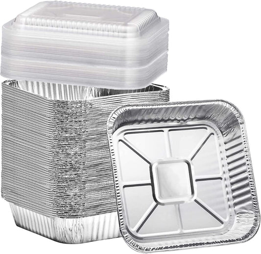 8x8 Square Aluminum Baking Cake Pans with Clear Plastic Lids (35 pk)