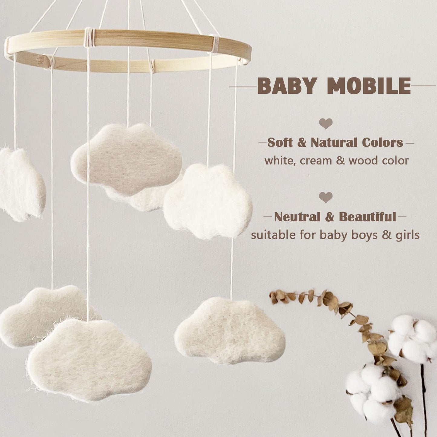 NEW BABY: Baby Felt Clouds Boho Crib Mobile