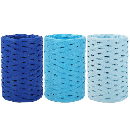 Whaline 984Ft Gradient Blue Raffia Ribbons Blue Series Raffia Paper String Gift Box Packing Rope Colored Paper Twine Wrapping Ribbons for Winter Daily Art Craft DIY Wrapping Cake Cookie Decor, 3 Roll