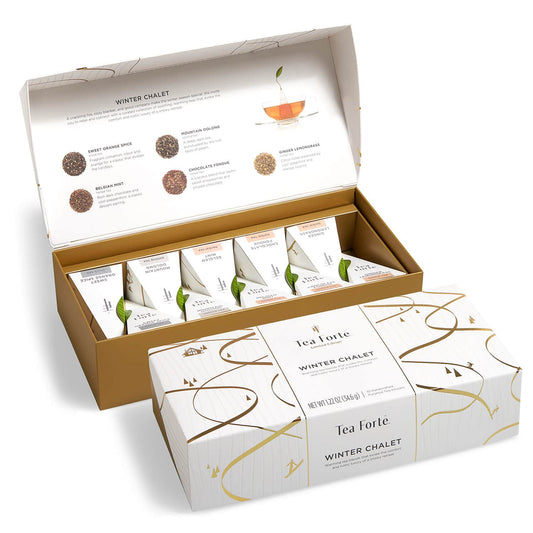 RETIREMENT: Winter Chalet Tea Sampler Gift Set, 10 Assorted Variety Handcrafted Pyramid Tea Infuser Bags with Winter Spiced Teas