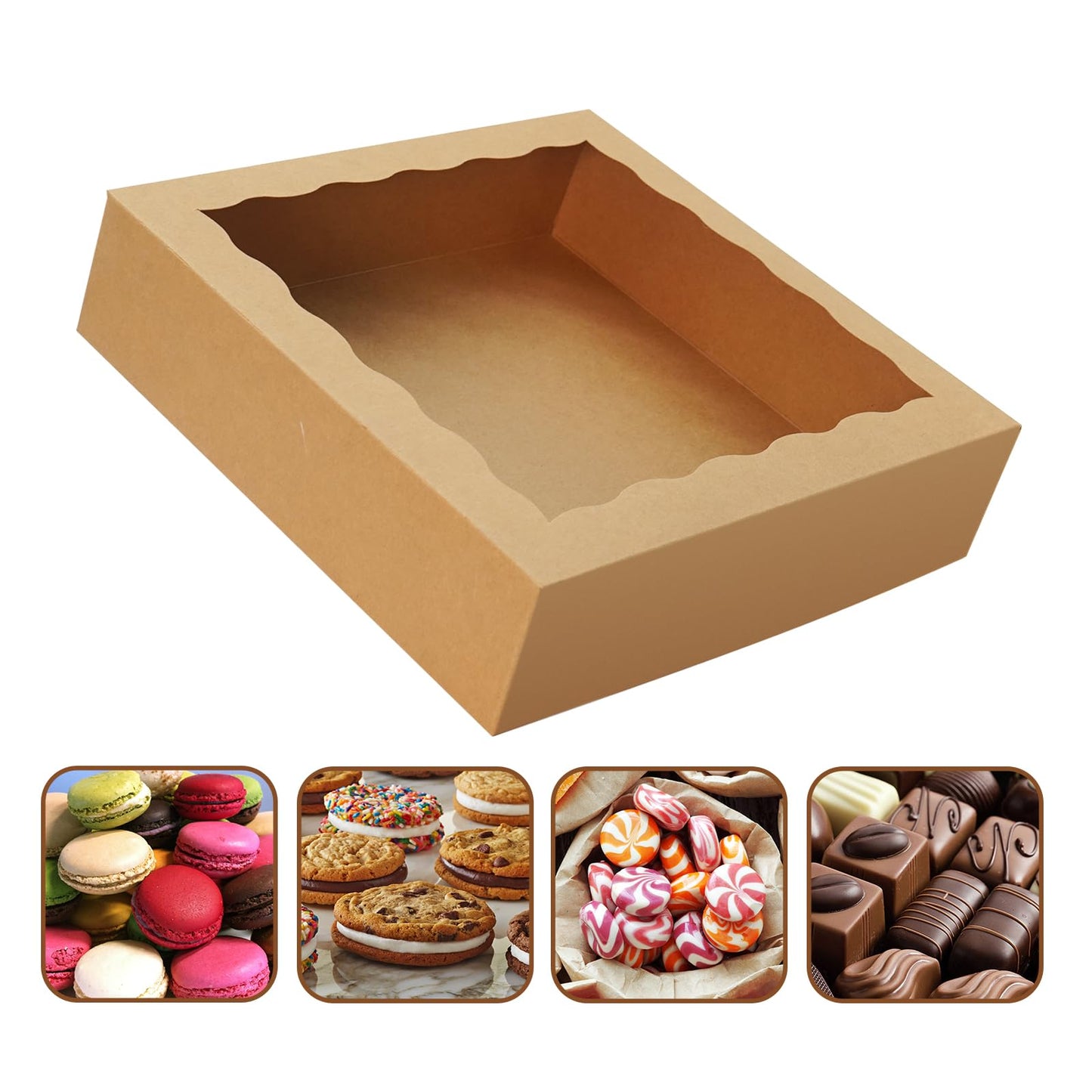 XINHPKGG 20 Pcs Pie Boxes 10x10x2.5 Inch: Kraft Bakery Boxes with Window, Cookie Boxes, Treat Boxes, Chocolate Covered Strawberries Boxes