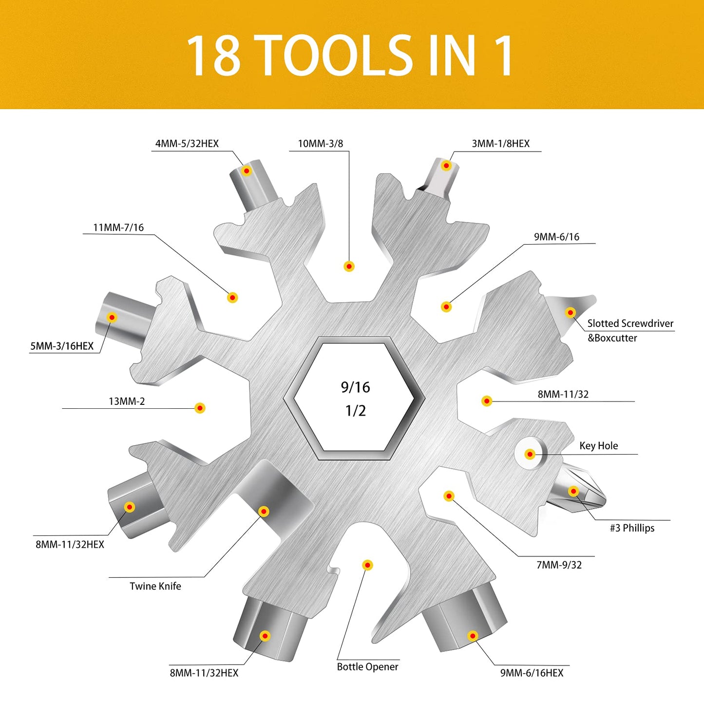 FZENeast 18-in-1 Stainless Steel Snowflake Multitool