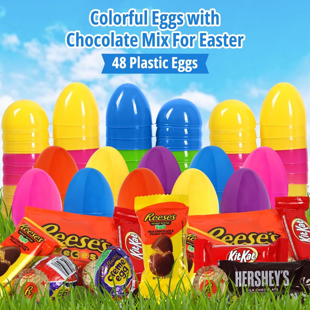 Assorted Easter Egg Hunt Plastic Filled Candy Eggs (48 count)