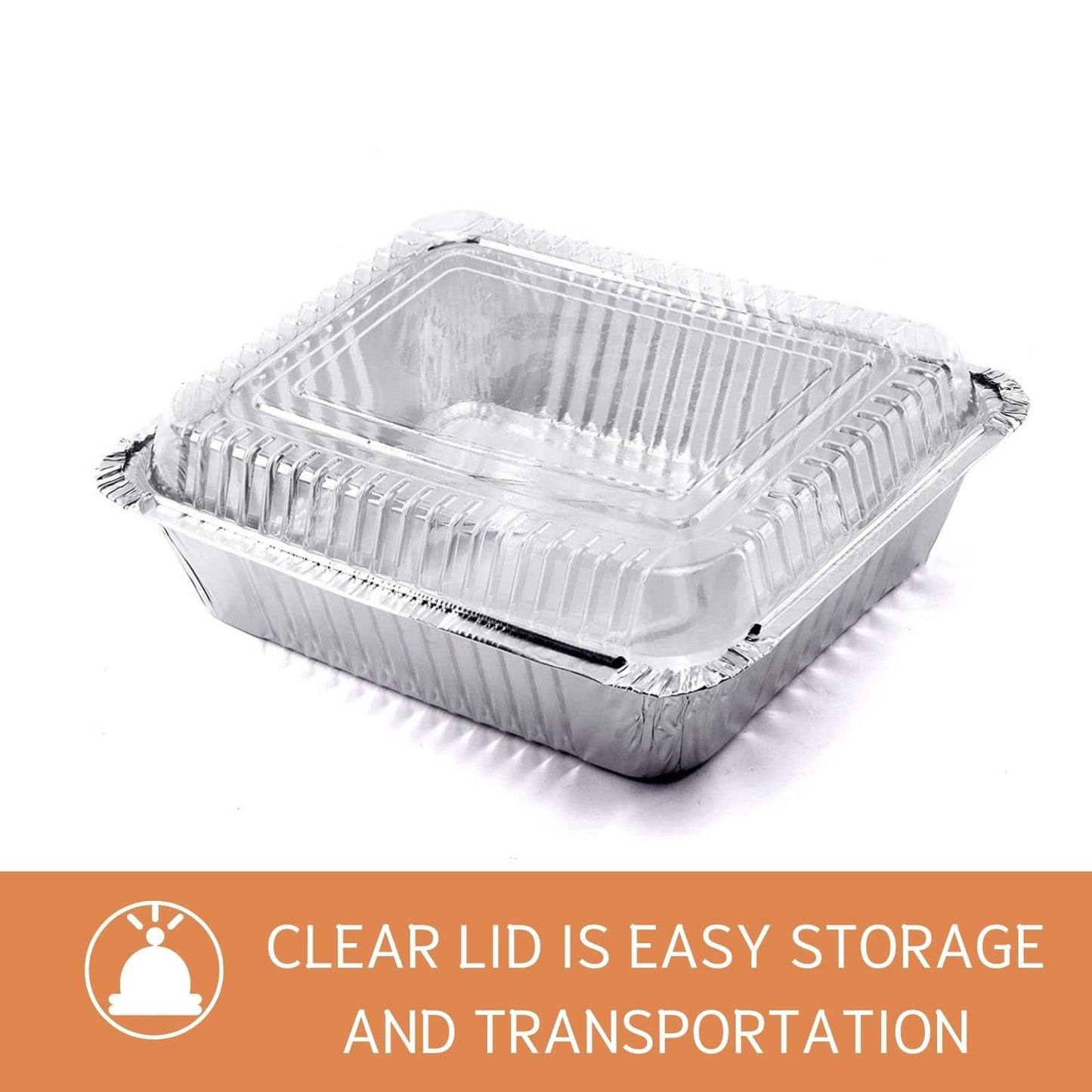 8x8 Square Aluminum Baking Cake Pans with Clear Plastic Lids (35 pk)