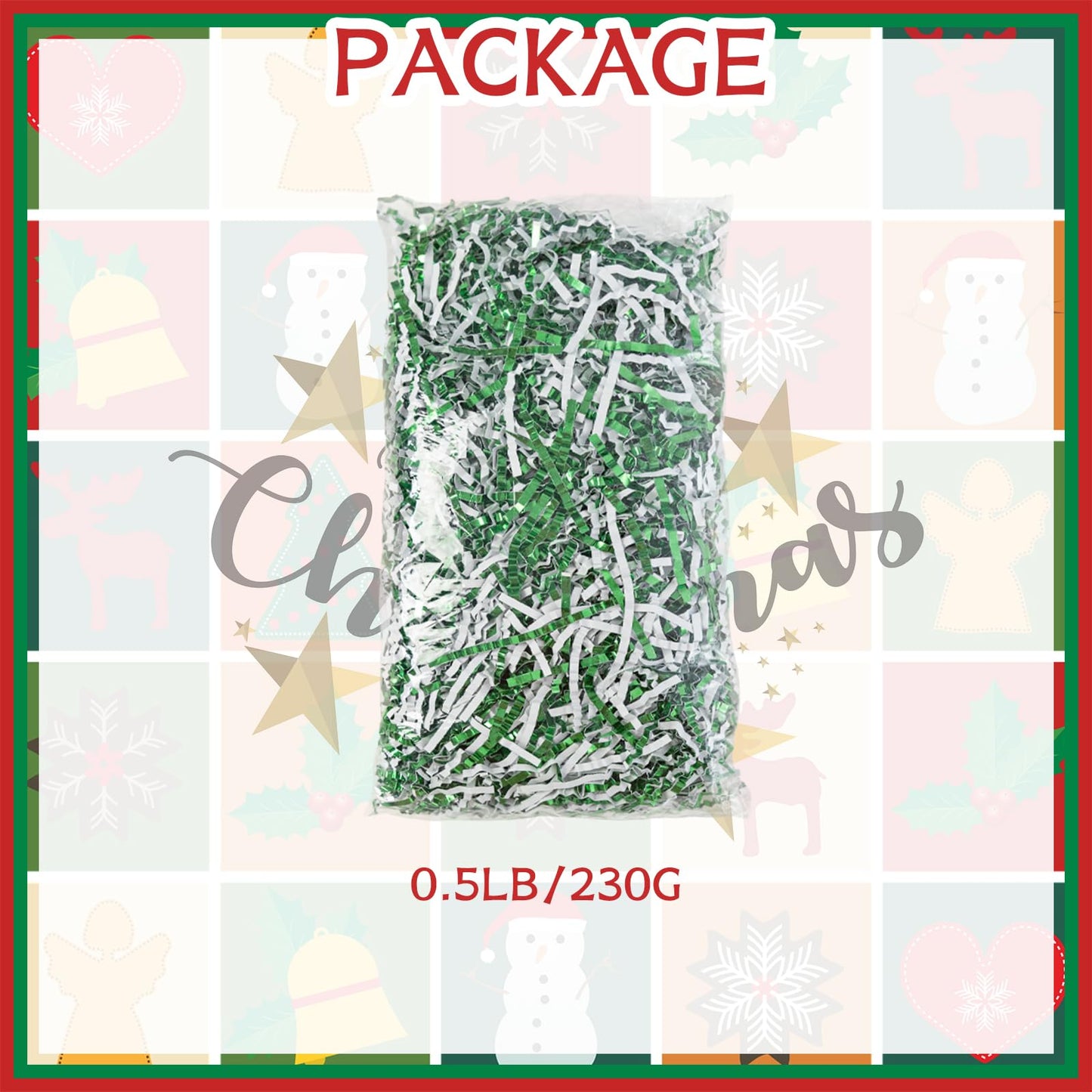 Gloreyan Metallic Green and White Crinkle Cut Paper Shred (1/2 LB)