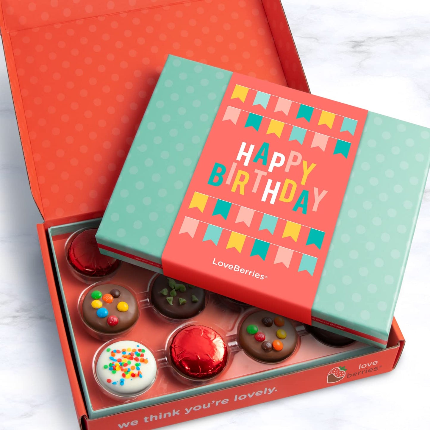 BIRTHDAY: A Gift Inside Birthday Deluxe Chocolatey Covered Sandwich Cookies Gift Box