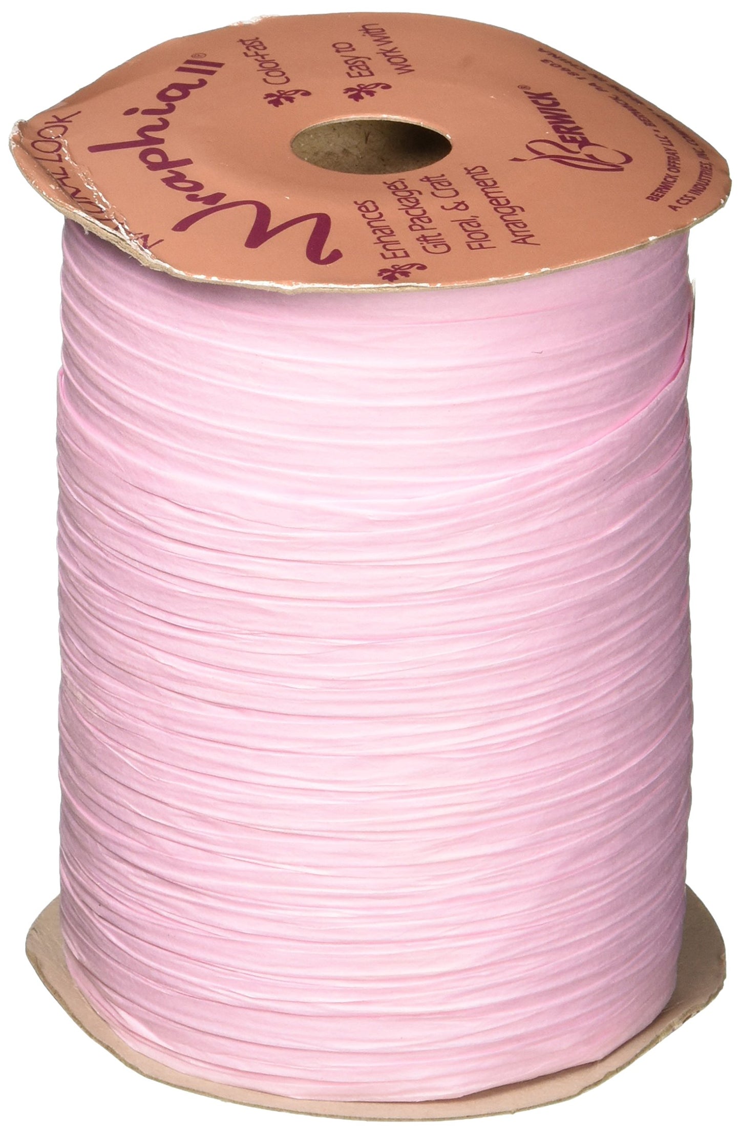 Berwick Offray Matte Pink Raffia Ribbon, 1/4'' Wide, 100 Yards, 7MM