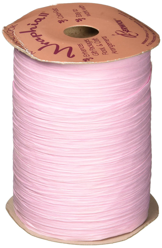 Berwick Offray Matte Pink Raffia Ribbon, 1/4'' Wide, 100 Yards, 7MM