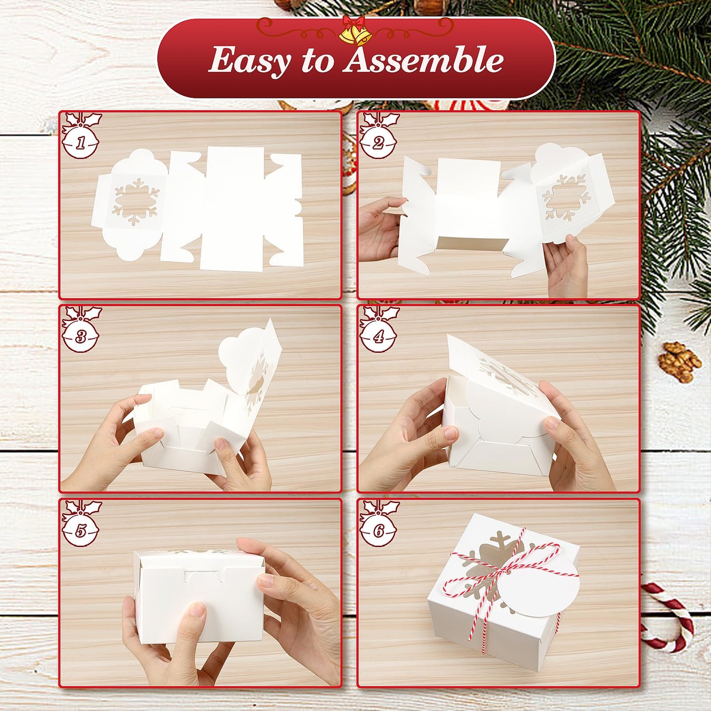 COTOPHER White Christmas Cookie Boxes with Window, 4" x 4" x 2.5" (30 pieces)