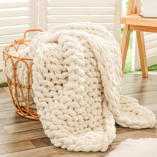 CLOSING: Bigacogo Chunky Hand Knitted Chenille Throw, 40"x60"