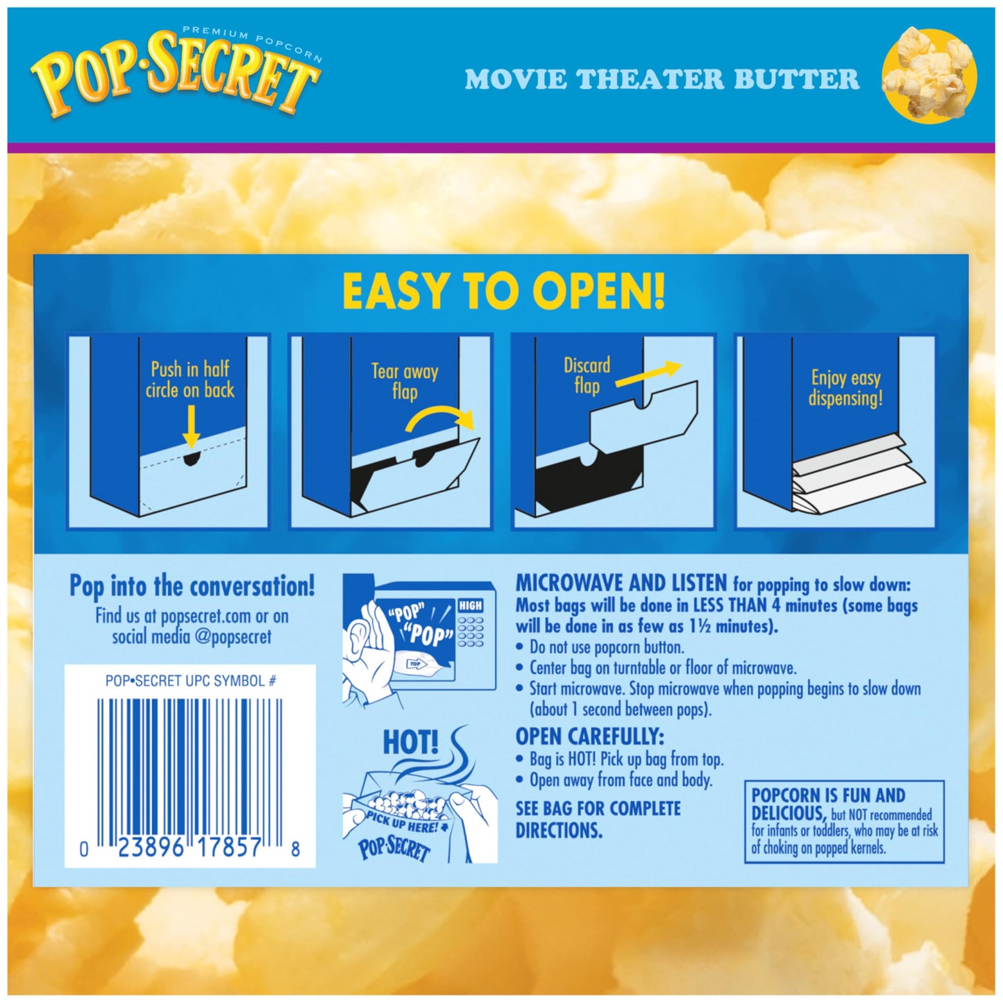 Pop Secret Popcorn, Movie Theater Butter, 3.0 Ounce Microwave Bags, 18 Count Box