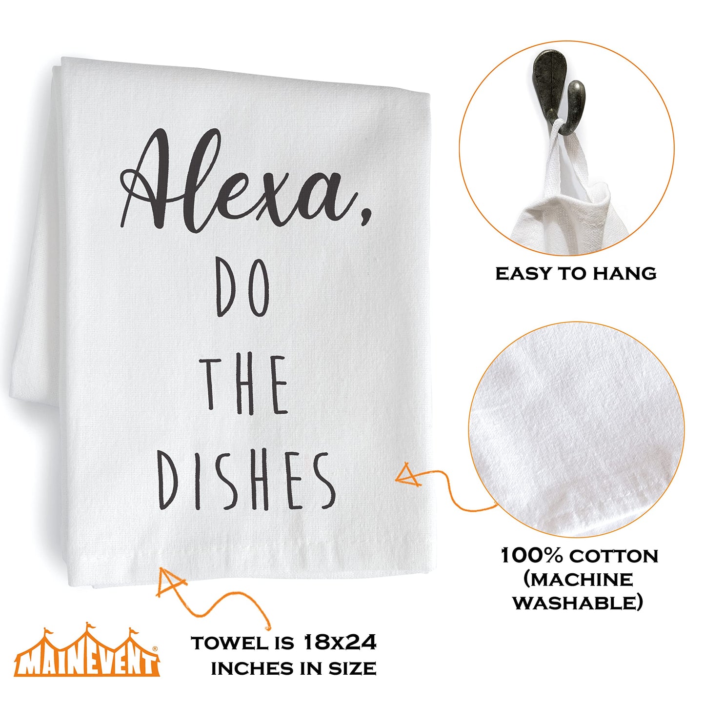 THANKSGIVING: Alexa Do The Dishes 18x24 Inch White Cotton Kitchen Towel