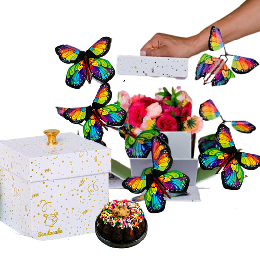 BIRTHDAY: Send a Cake Celebration Explosion Gift Box with Flying Butterflies