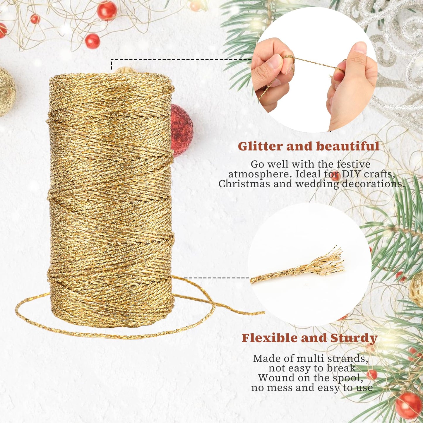 KINGLAKE Gold Twine Metallic Bakers String (328 Feet)