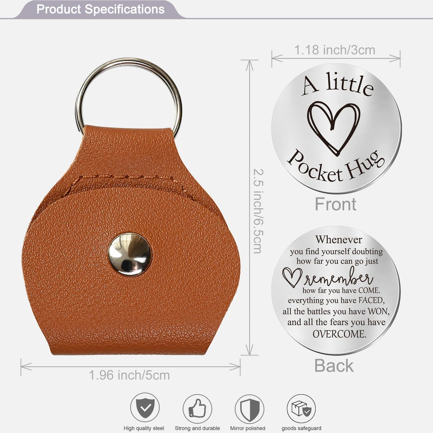 GET WELL: Pocket Hug Inspirational Gift with Leather Keychain