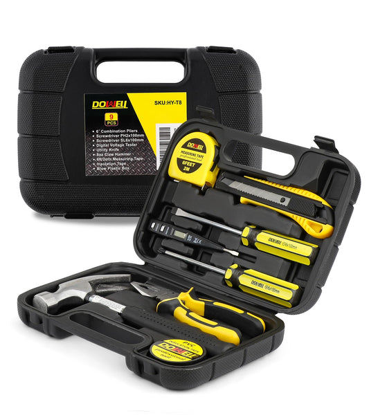 DOWELL 9 Piece General Household Tool Kit with Storage Case