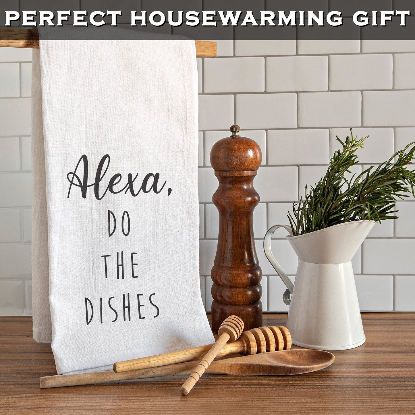 THANKSGIVING: Alexa Do The Dishes 18x24 Inch White Cotton Kitchen Towel