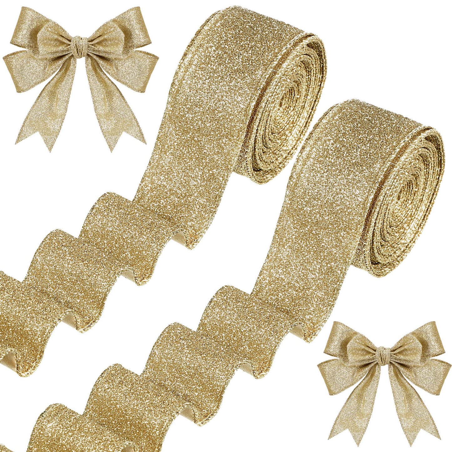 Champagne Gold Wired Metallic Glitter Ribbon, 1 1/5" Wide, 20 Yards