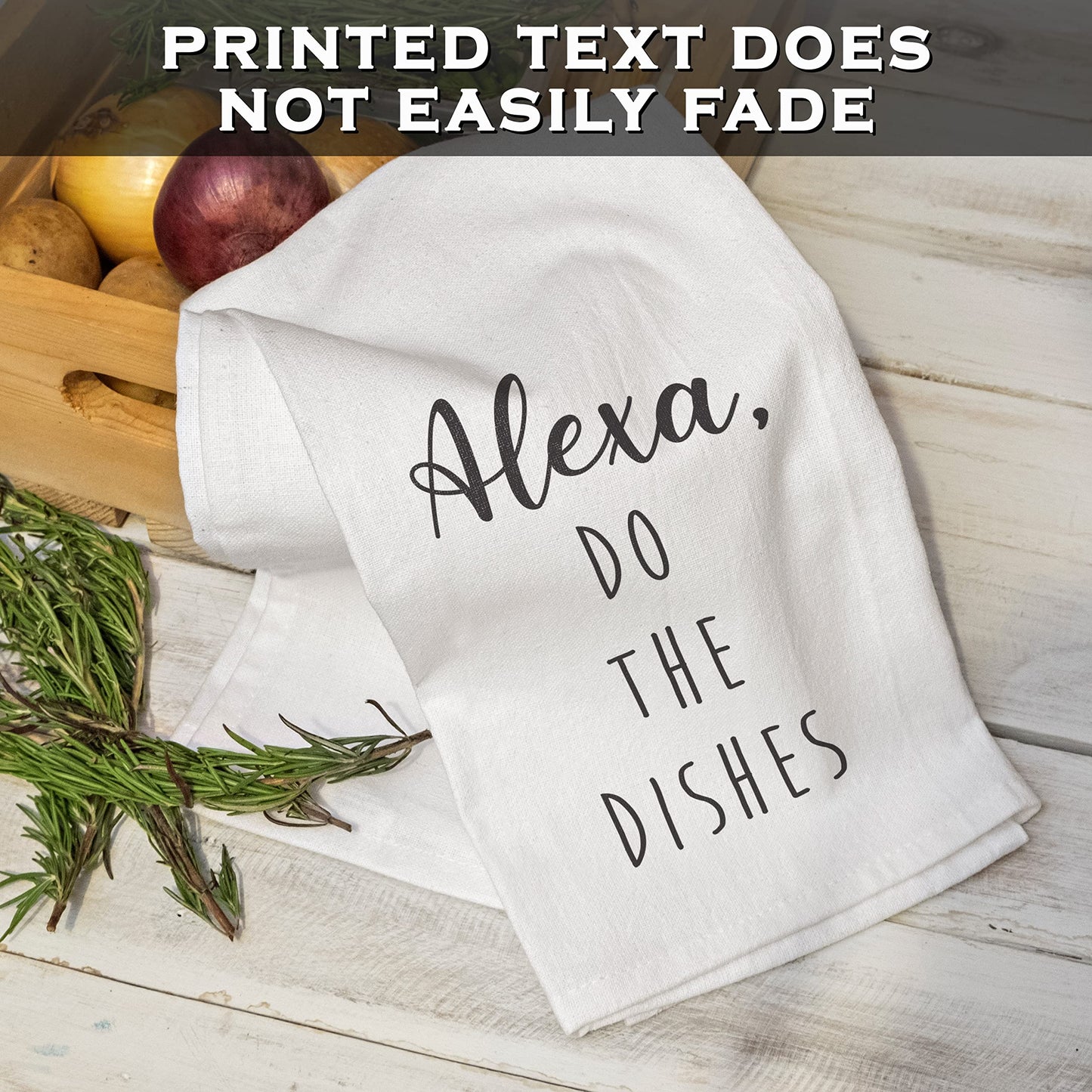 THANKSGIVING: Alexa Do The Dishes 18x24 Inch White Cotton Kitchen Towel