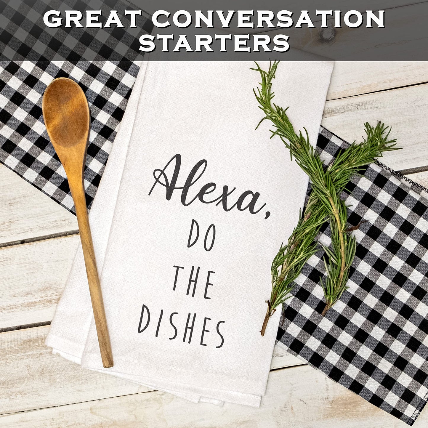 THANKSGIVING: Alexa Do The Dishes 18x24 Inch White Cotton Kitchen Towel