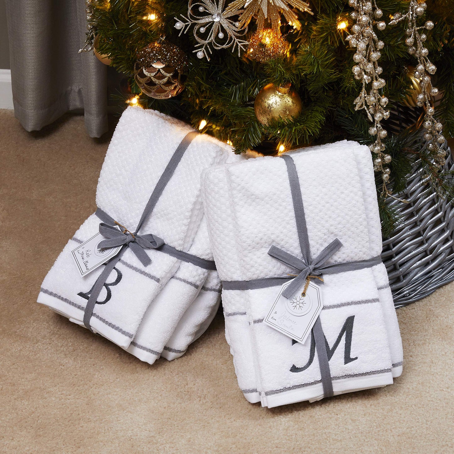 CLOSING: SKL Home Monogram Bath and Hand Towel Set, White (4-pack)