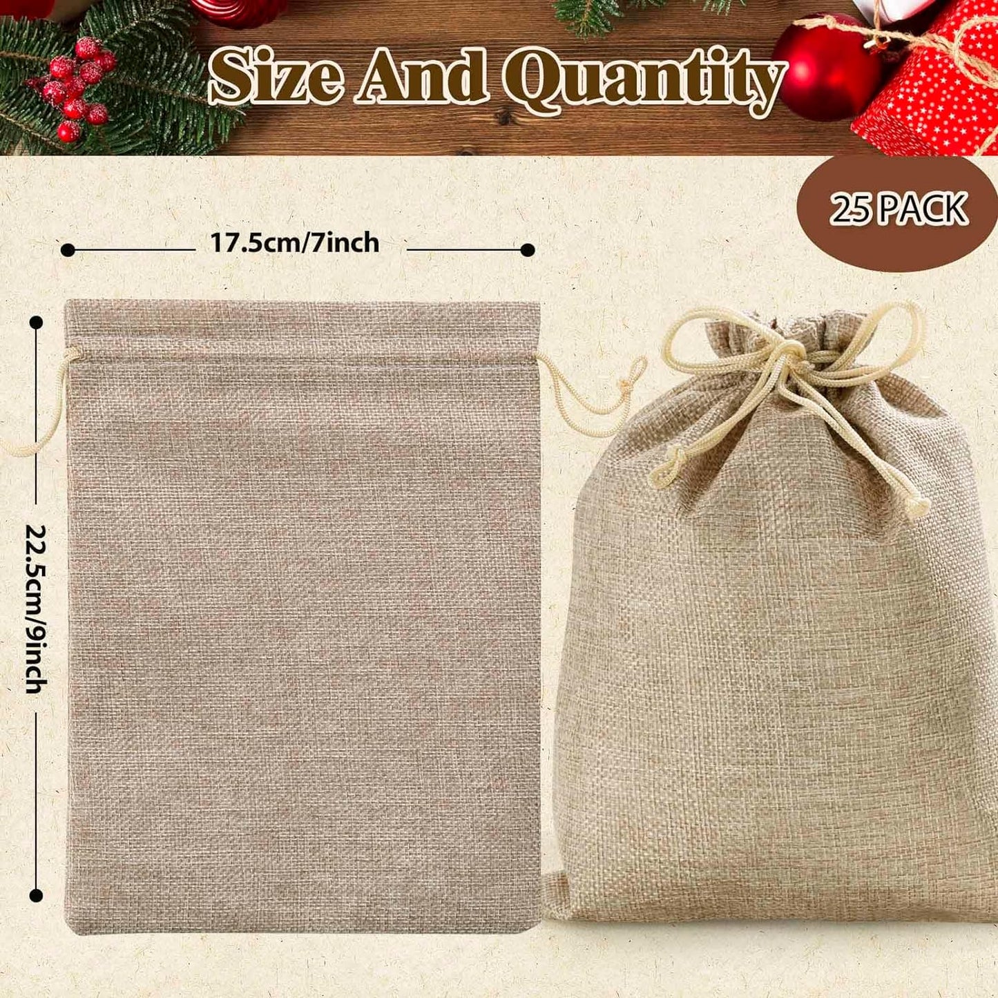 Burlap Drawstring Gift Bags (25 Pieces)