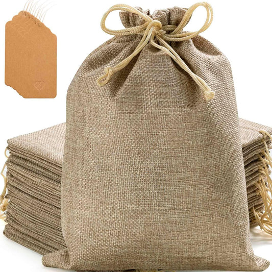 Burlap Drawstring Gift Bags (25 Pieces)